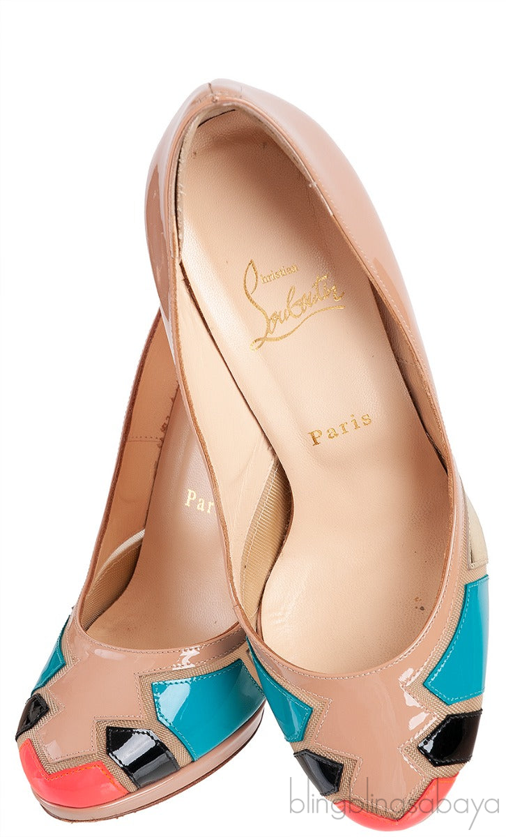 Nude Patent Multicolored Heels