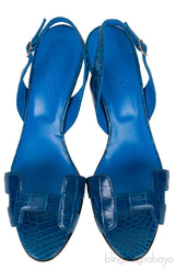 Night 70 Blue Crocodile Slingback Heels