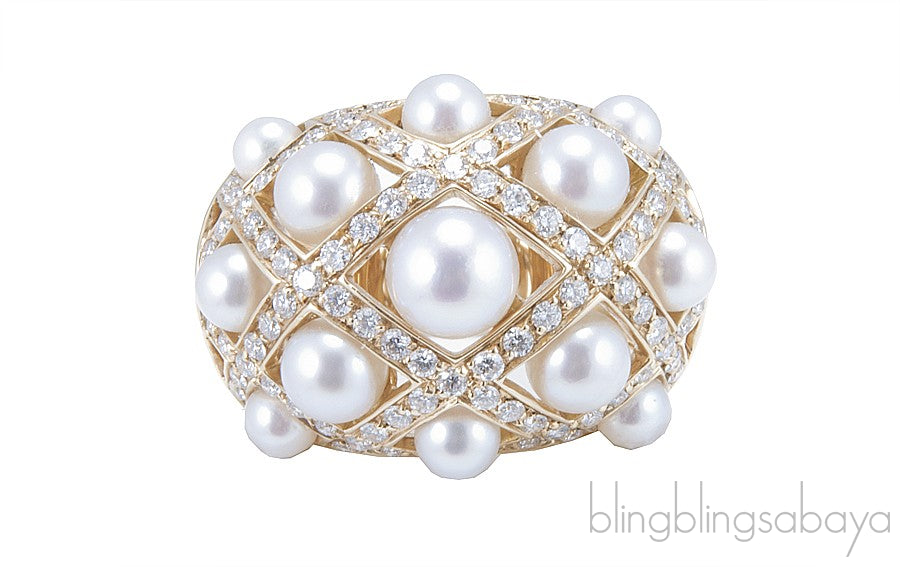 Pearl Diamond Matelasse Ring