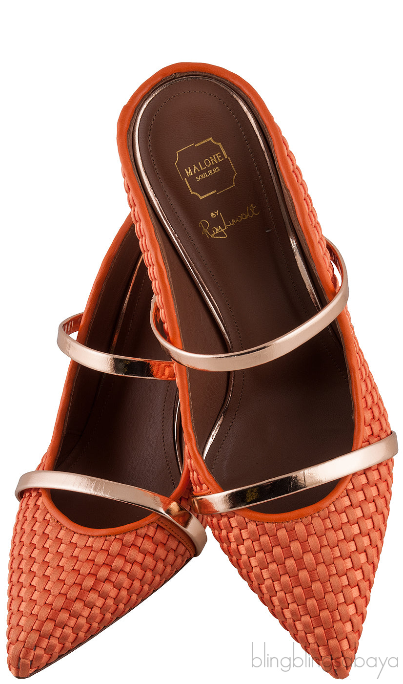 Maureen Orange Woven Satin Mules