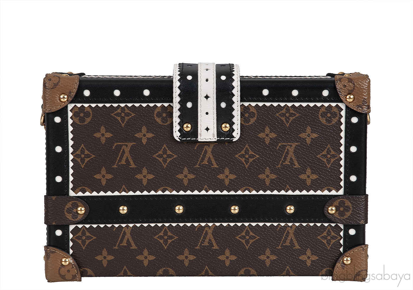 Monogram Black & White Leather Trim Petite Malle GHW