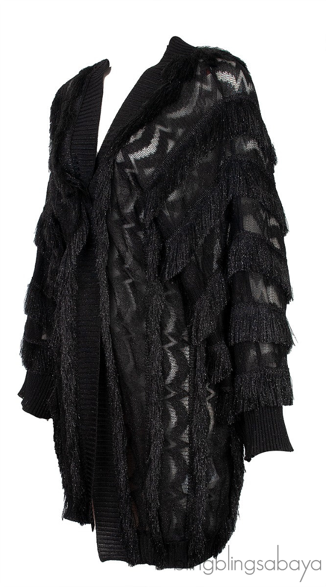 Metallic Black Fringed Cardigan