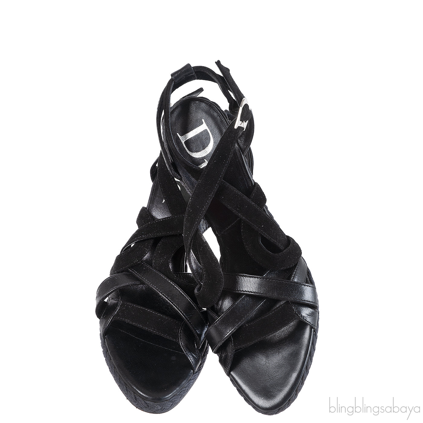 Christian Dior Black Wedge Strappy Heels