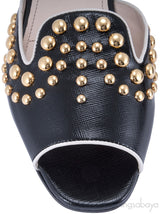 Studs Black Saffiano Open Toe Slide