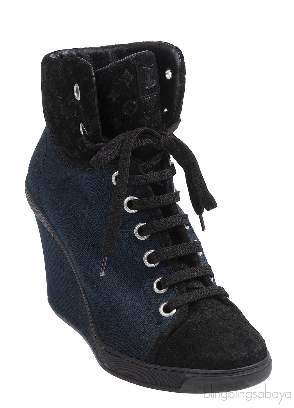 Louis Vuitton Blue & Black Monogram Wedge Boots