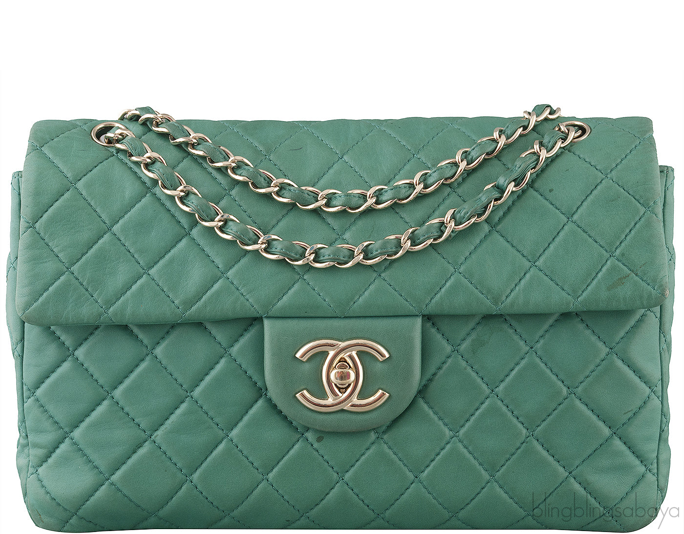 Green Quilted Single Flap Maxi GHW