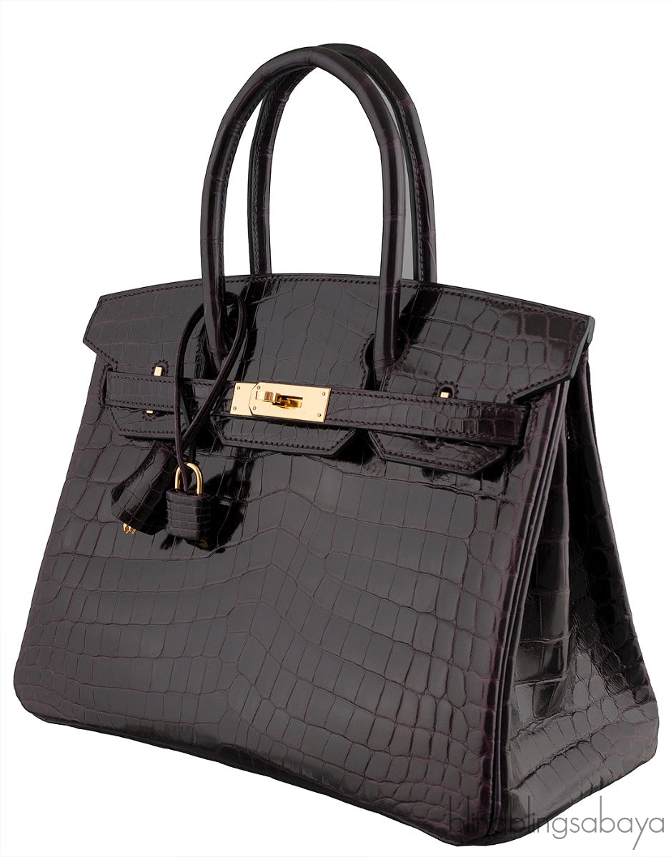 Birkin 30 Prunoir Crocodile Lisse GHW