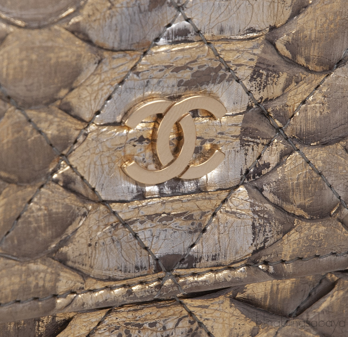 WOC Gold Silver Quilted Python Bag