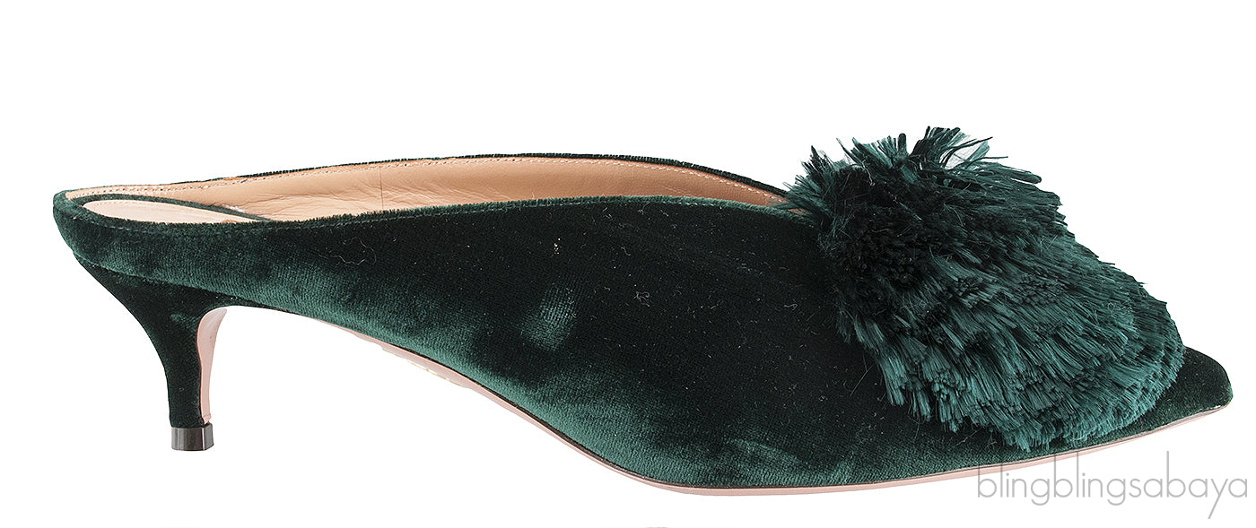 Aquazzura Emerald Green 45 Velvet Mules