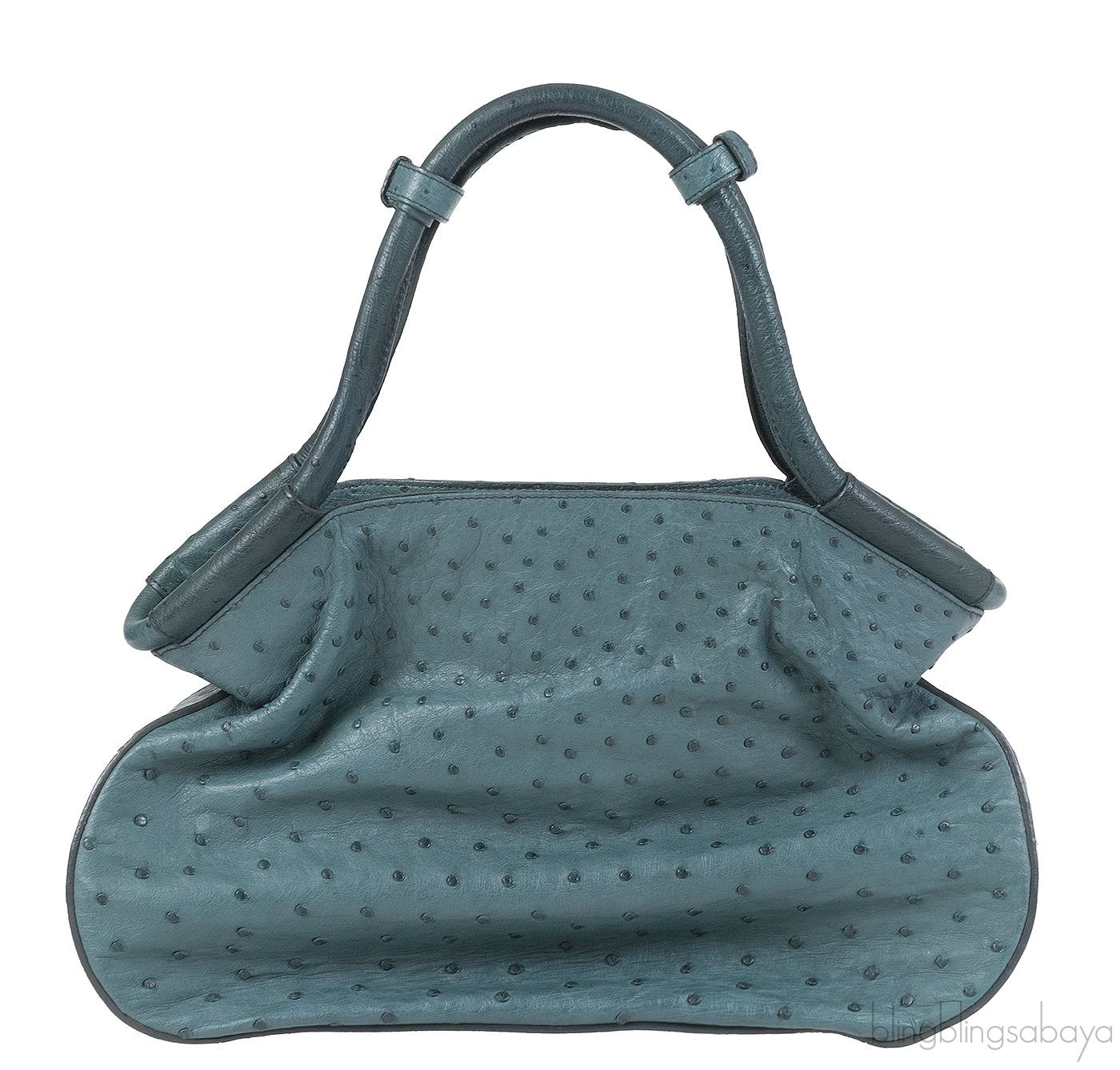 Yves Saint Laurent Green Ostrich Top Handle Bag