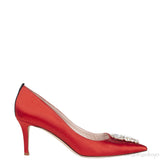 Sarah Jessica Parker Red Satin Crystal Embellished Heels