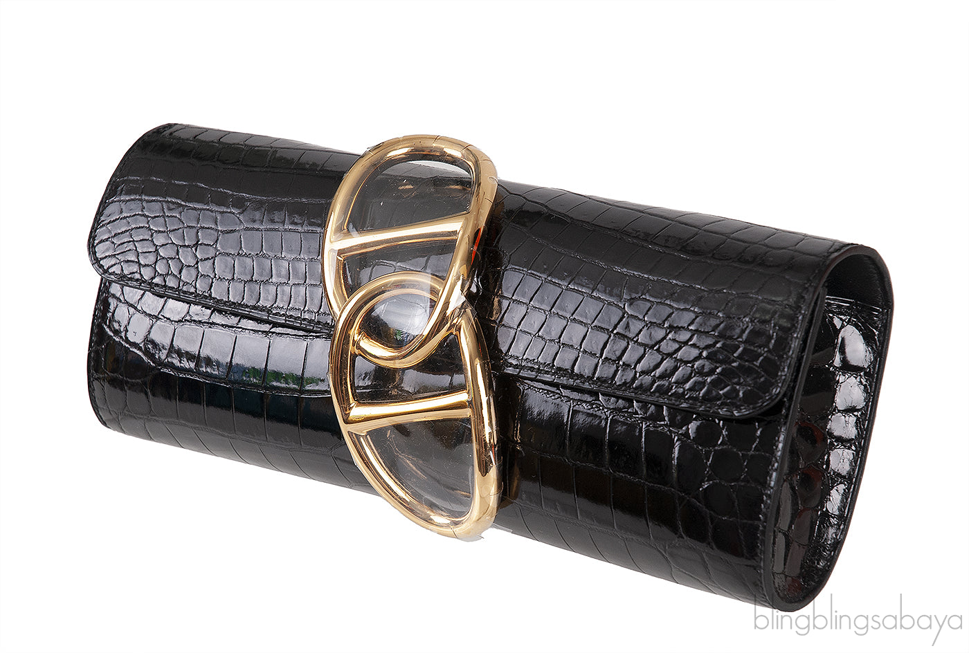 Egee Black Crocodile Clutch GHW