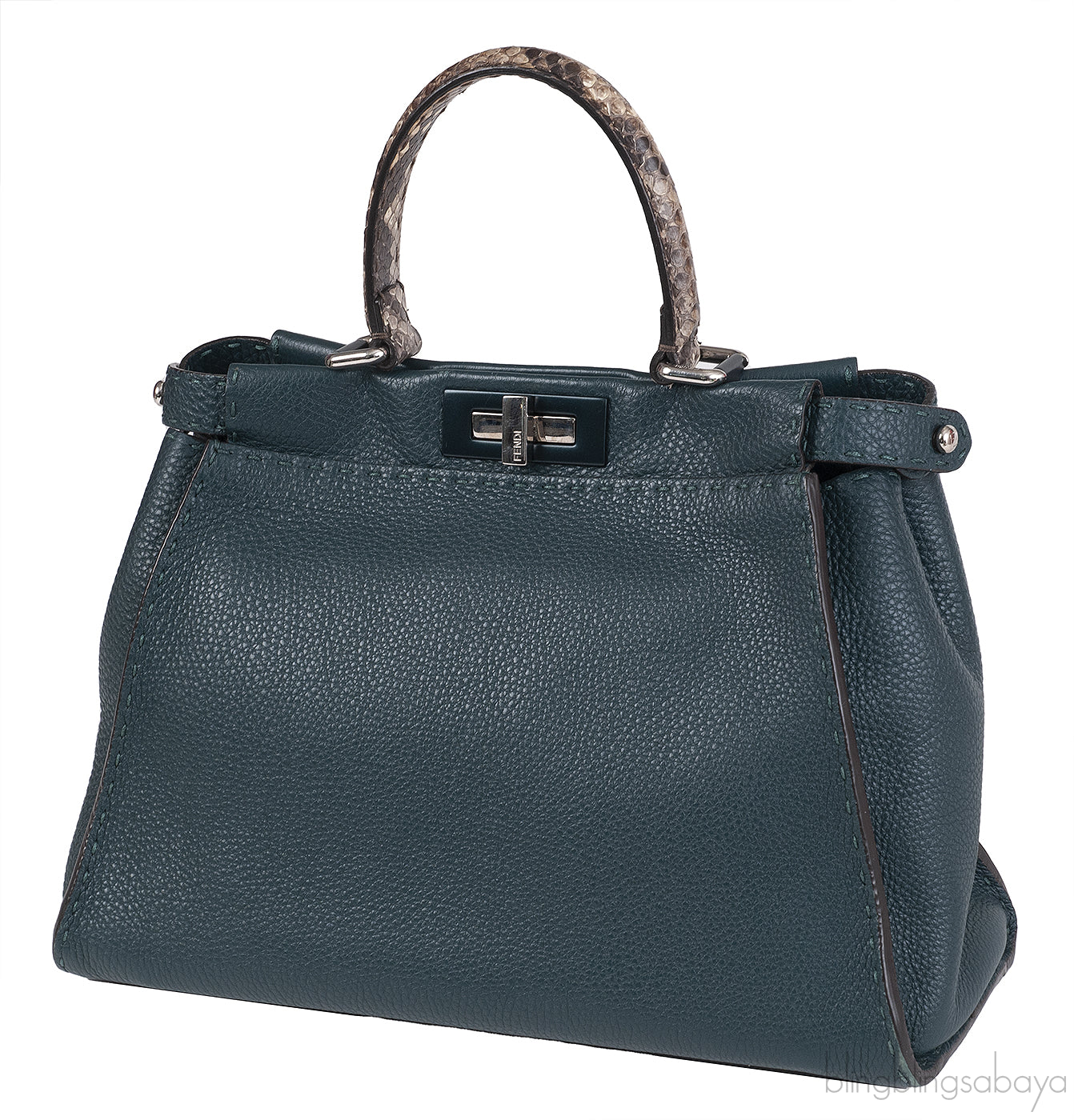 Fendi Selleria Peekaboo Dark Green Medium Python Handle Bag