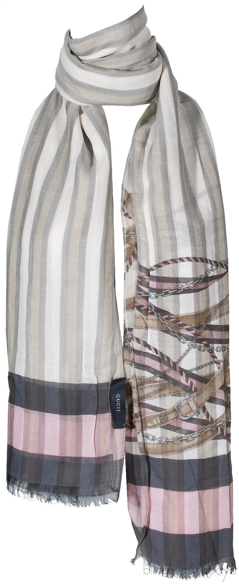 Grey Stripe Chain Print Shawl