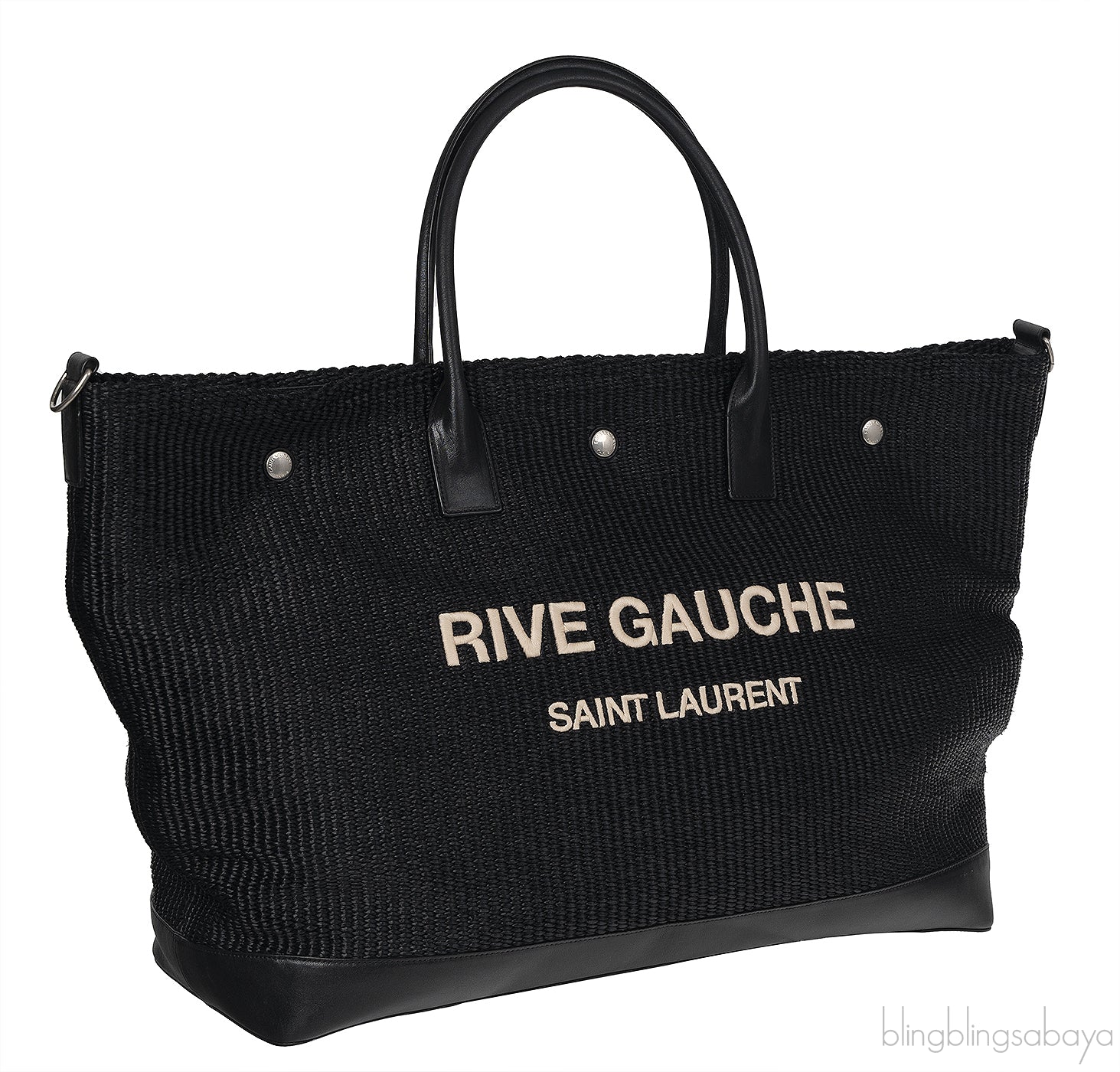 Saint Laurent Black Raffia Rive Gauche Black Oversize Tote