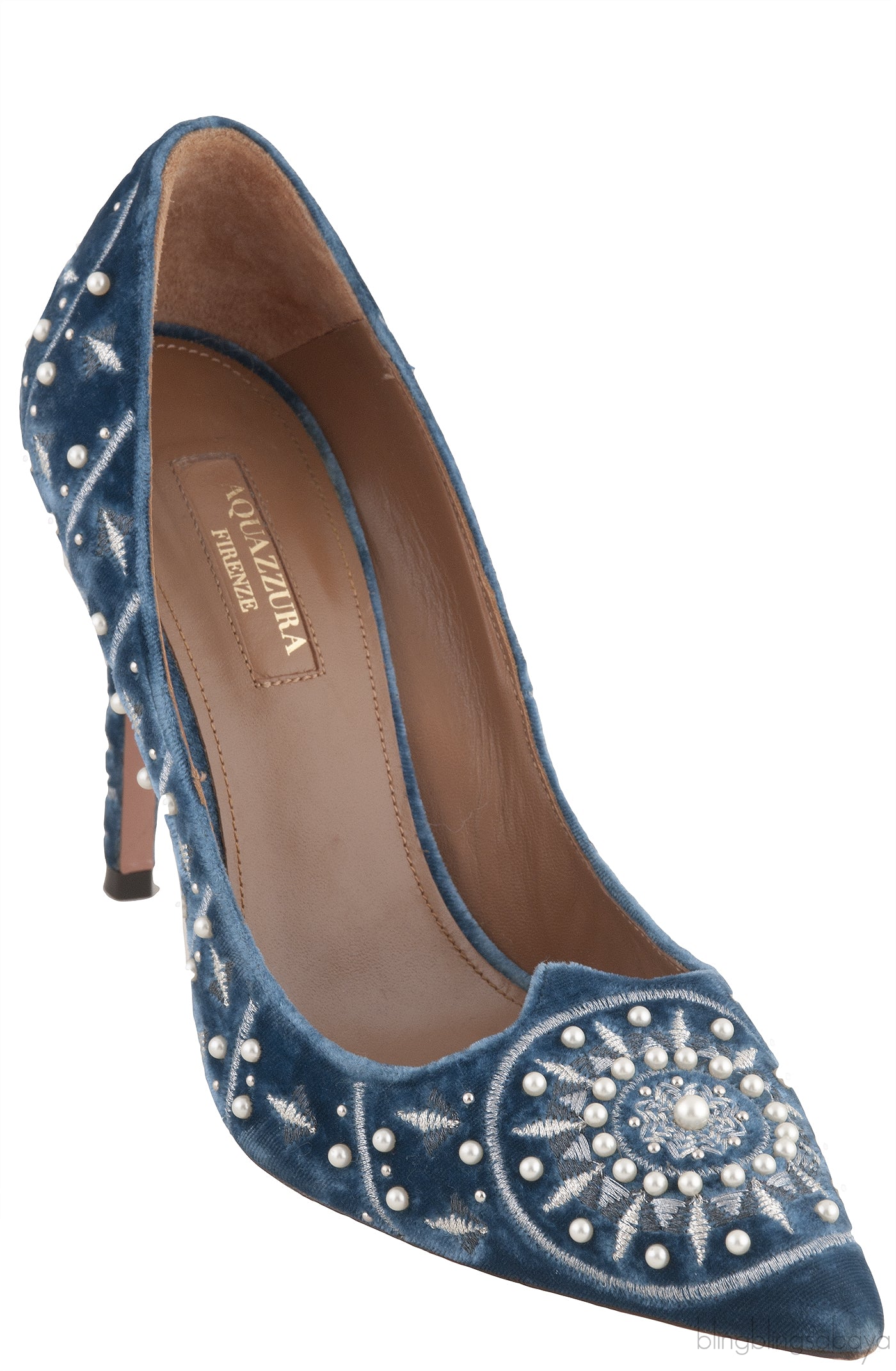 Pearl Embroidered Velvet Heels