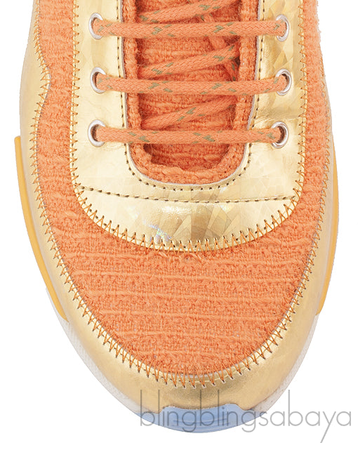 Metallic Gold Orange Woven Sneakers