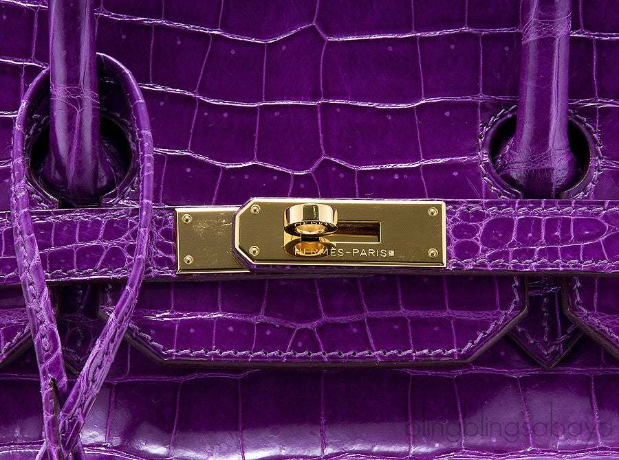 Birkin 35 Purple Crocodile GHW
