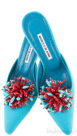 Teal Vorga Beaded Slide Sandals