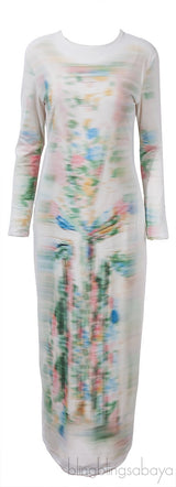Blurred Print Mesh Long Tube Dress