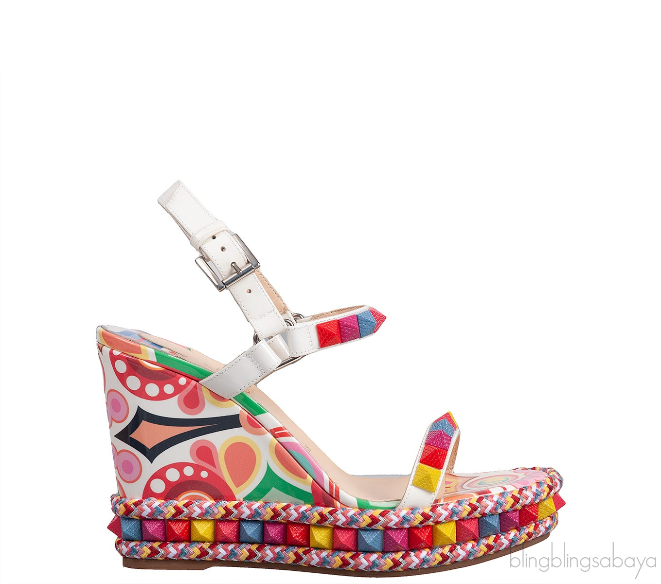 Multicolor Printed Studded Wedge Heels