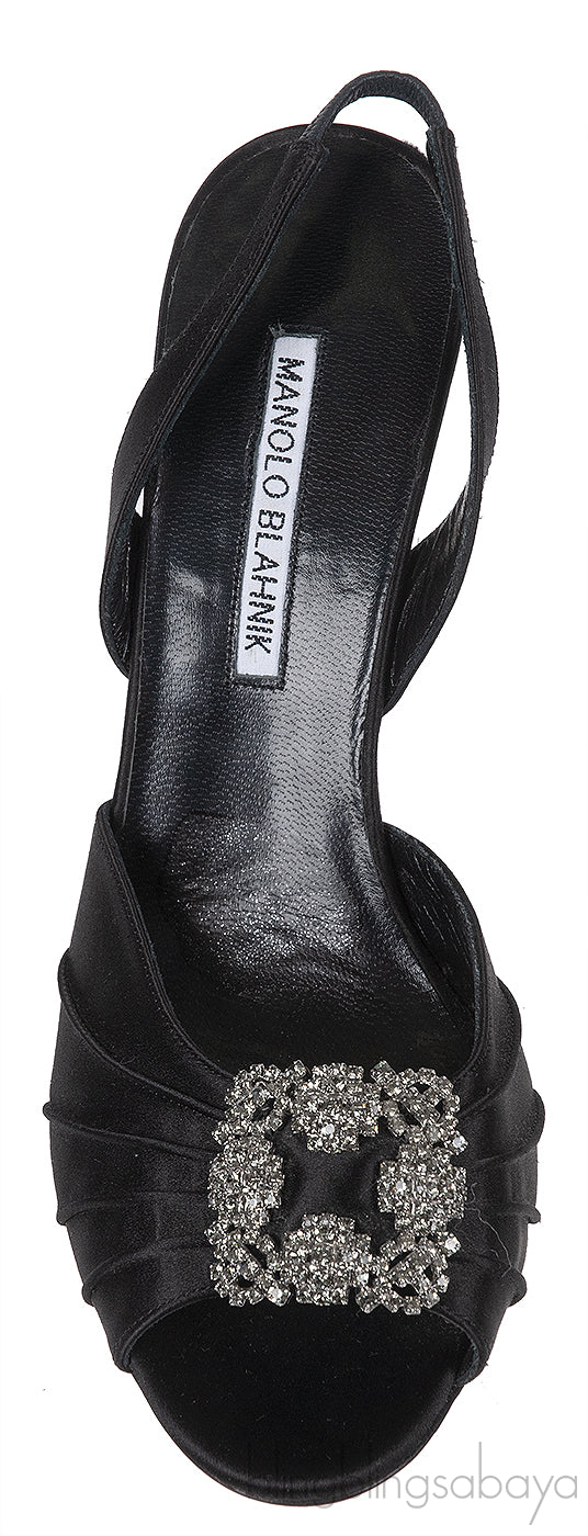 Manolo Blahnik Cassia Black Peep Slingback Pump