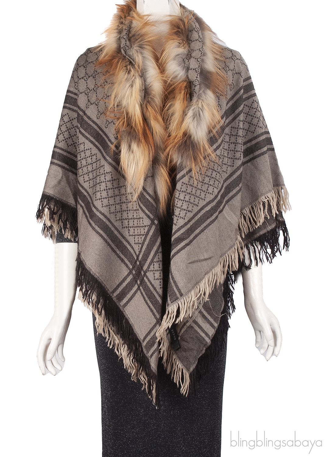 Gucci Fox Trimmed GG Patterned Stole