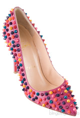 Multicolored Spike Purple Leather Pump