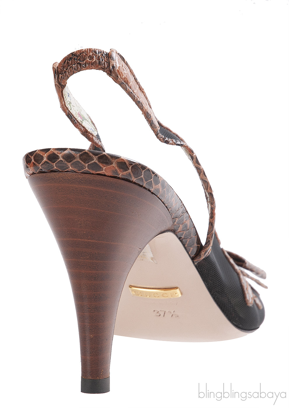 Gucci Malaga Kid Elaphe Lizard Butterflies Mid-Heel Slingback