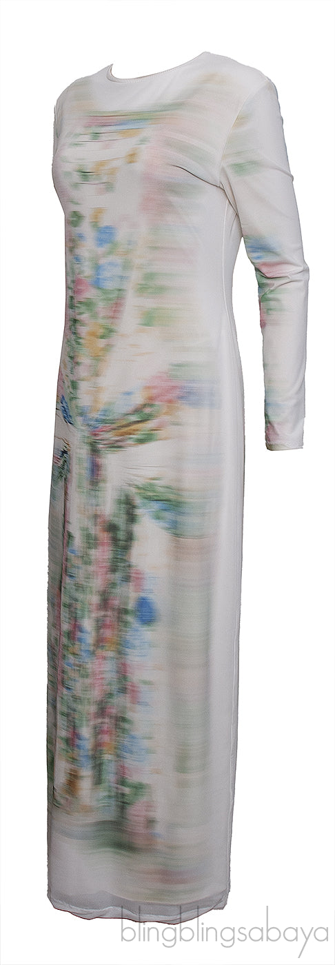 Blurred Print Mesh Long Tube Dress