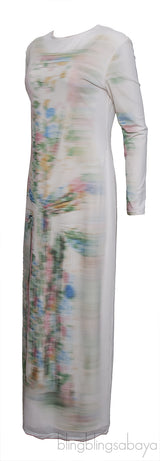 Blurred Print Mesh Long Tube Dress
