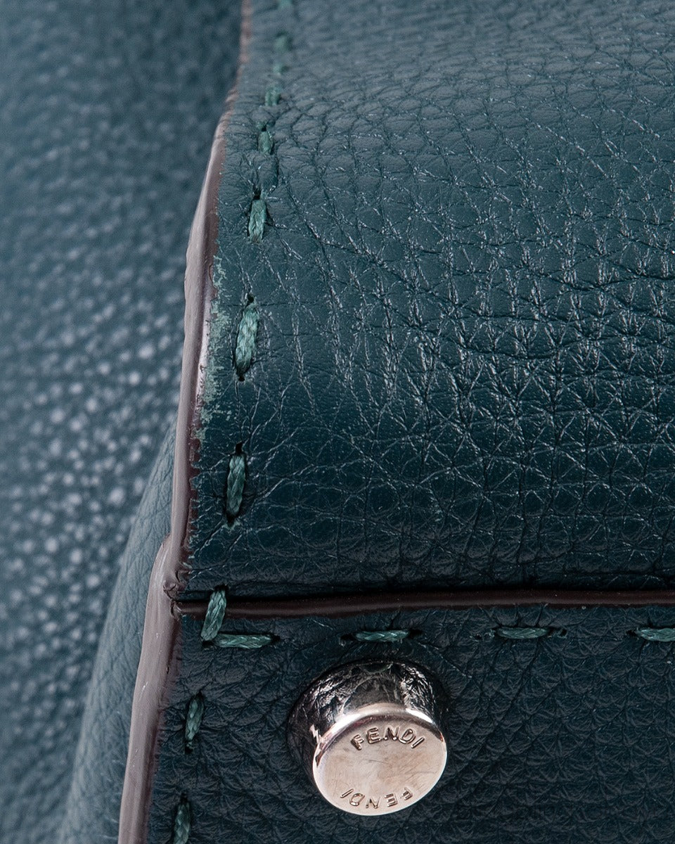 Fendi Selleria Peekaboo Dark Green Medium Python Handle Bag