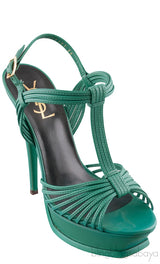 Yves Saint Laurent Green Strappy Slingback Sandals