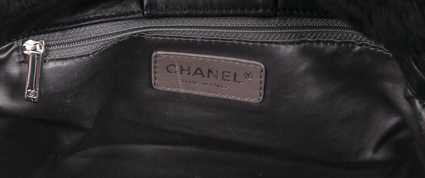 Black Quilted Rabbit Fur Bag