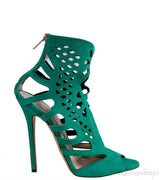 Green Suede Cut-out Peep Toe Heels