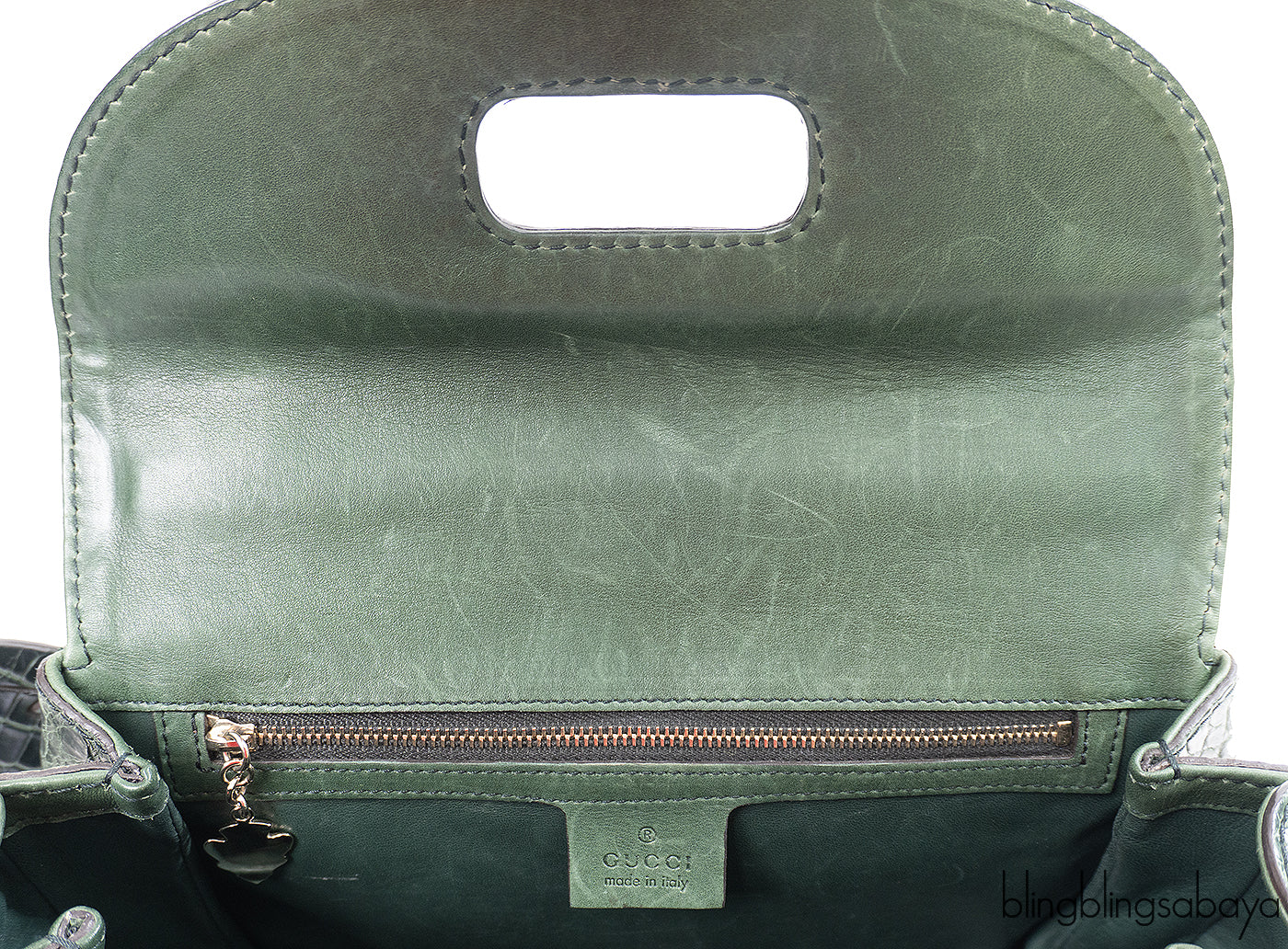 Gucci Forest Green Medium Crocodile Bamboo Top Handle Bag