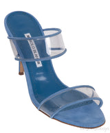 Manolo Blahnik Blue Invymu Suede PVC Open Toe Mules