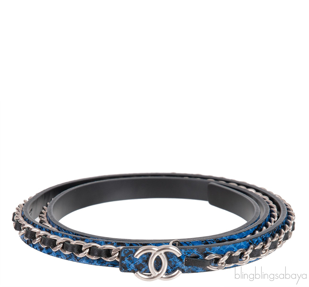 Chanel Blue Black CC Chain Python Belt