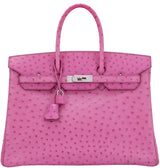 Birkin 35 Ostrich Fuschia Pink PHW