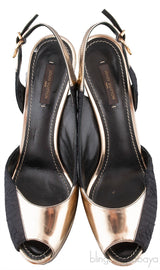 Gold Leather Black Fabric Slingback