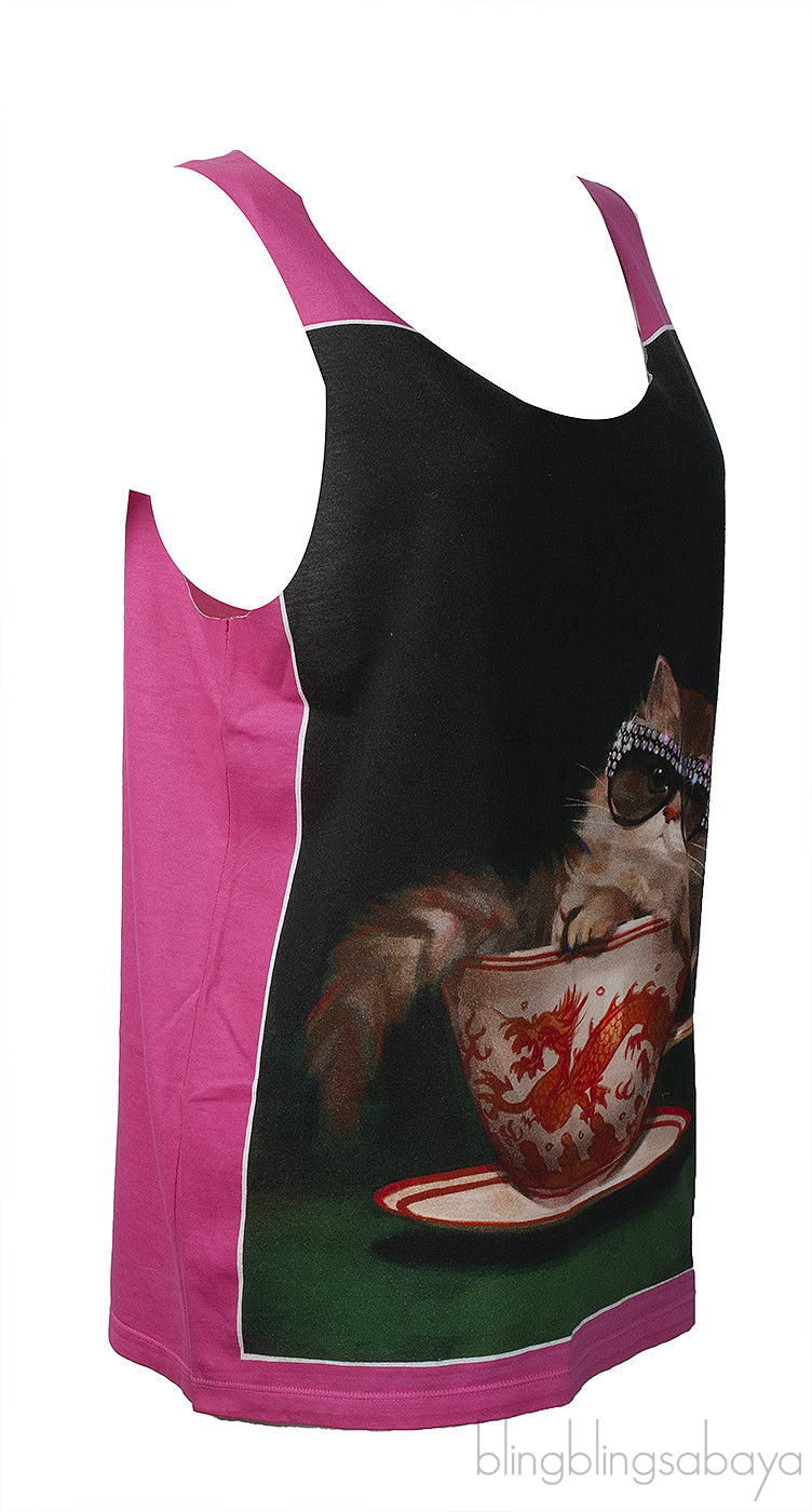 Gucci Pink Ignasi Monreal Cat Teacup Print Tank top