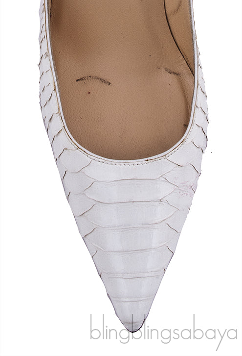 White Pigalle Python Point-Toe Heels