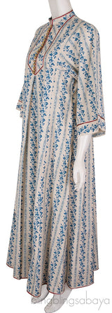 Blue Floral-print Cotton-blend Kaftan