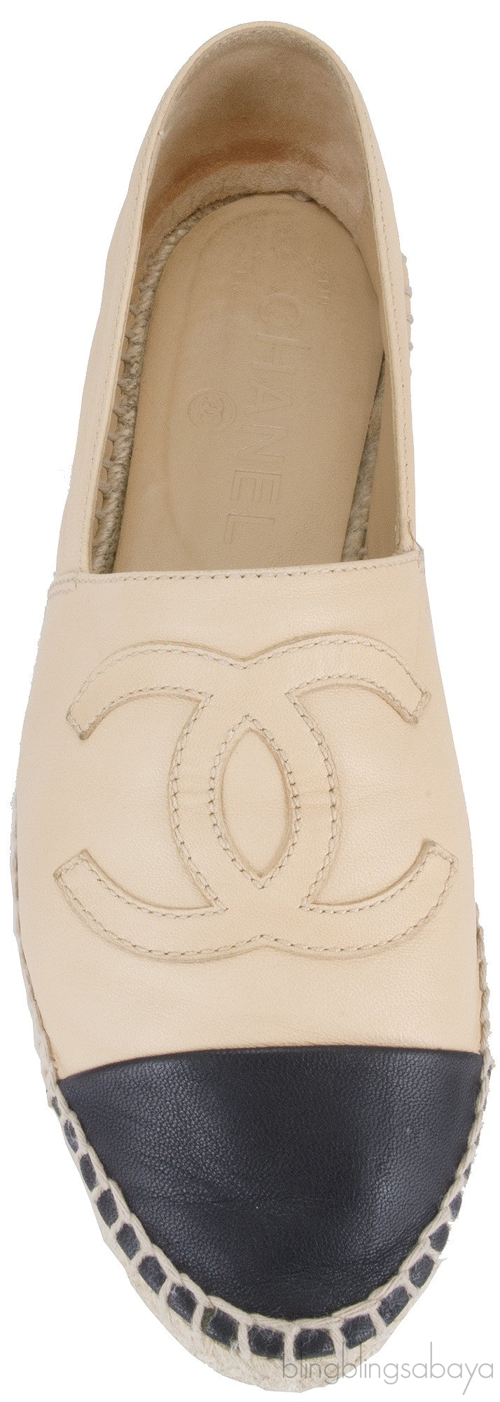 CC Beige & Black Leather Espadrille