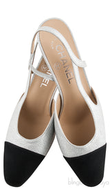 Silver Metallic Cap Toe Slingback