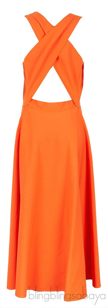 Orange Wool Blend Midi Dress