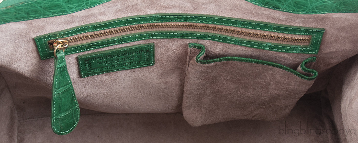 Green Double Zip Crocodile Tote Bag