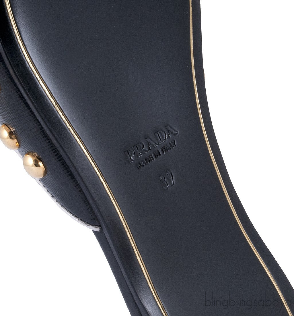 Studs Black Saffiano Open Toe Slide
