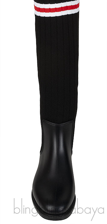 Black Over the Knee High Knit-sock Boots