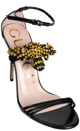 Gucci Black Bee Embellished Crystal Sandals